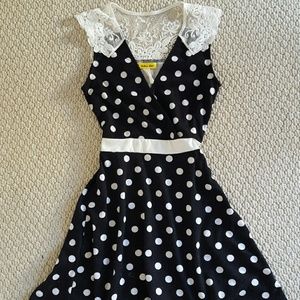 Modcloth black white polka dot crochet lace dress